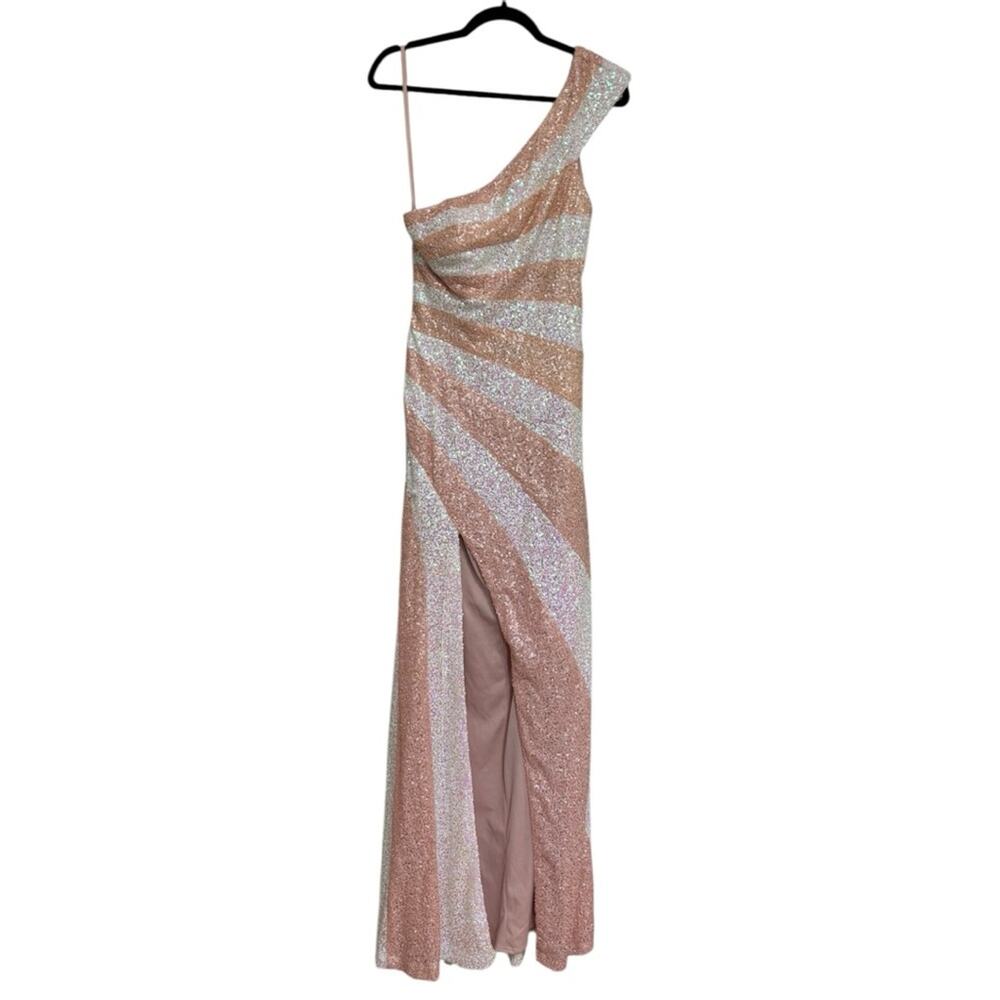 Flirt by Maggie Sottero Blush Pink Iridescent Sequin Prom Dress - Size 10
